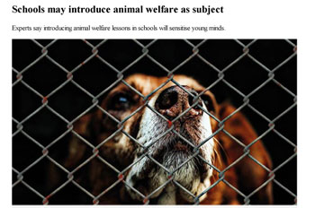 Schools may introduce animal welfare as subject